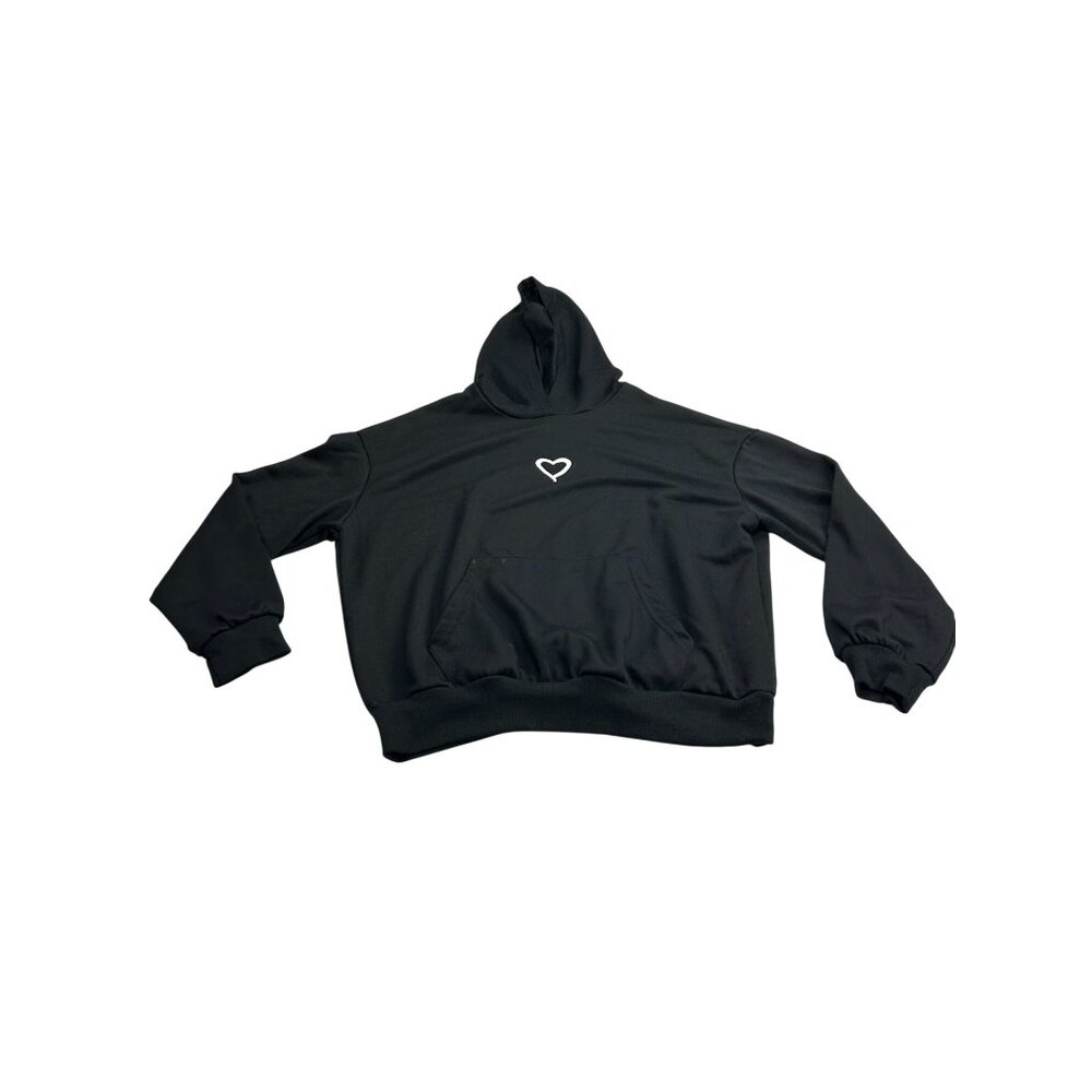 Black Shein Teen Hoodie With Heart Design 12-13Y Soft Cotton Blend Pullover Swea